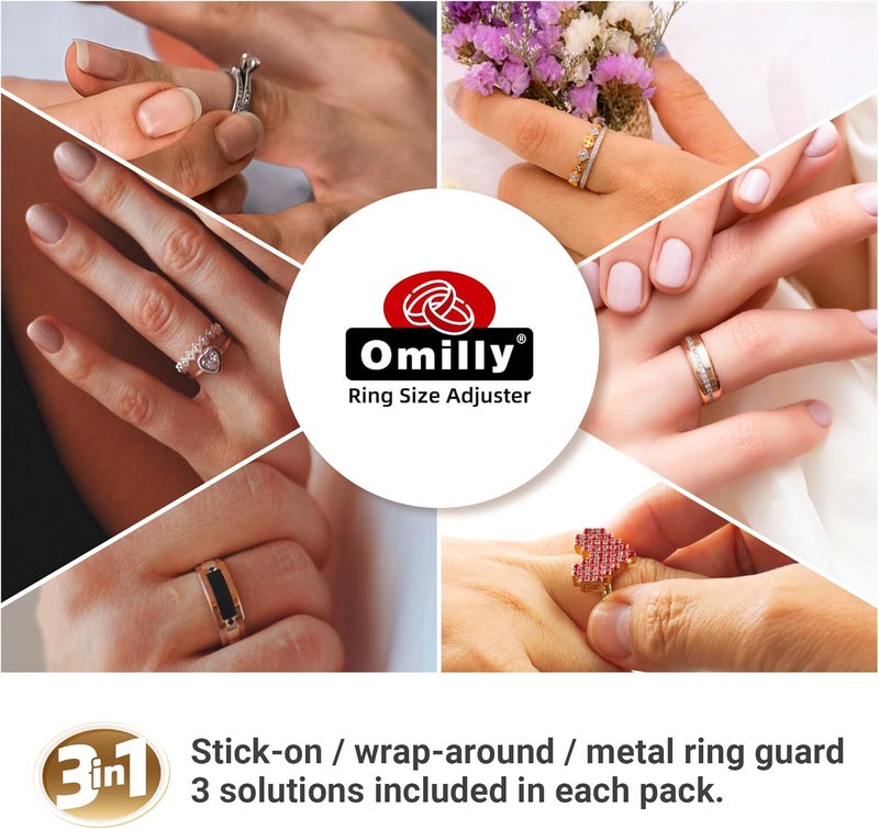 Omilly Ring Size Adjuster for Loose Rings - 60-Pack Kit with 16 Sizes, 3 Styles (Metal/Guards/Spacers), Invisible Ring Guards and Spacers Fits Ring Widths 1-10mm, Invisible Design for Women & Men - Image 2
